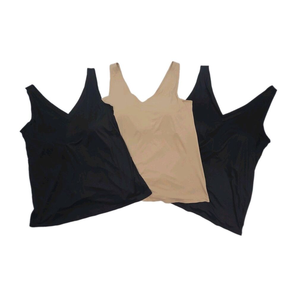 SOMA Tanks Enbliss V-Neck Black Beige Shapewear Women Sz XXL Smoothing Top THREE